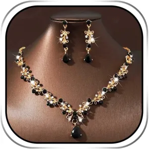 Sixexey Bridal Wedding Jewelry Set Gold Rhinestone Necklace Earrings Crystal Prom Jewelry Accessories for Women