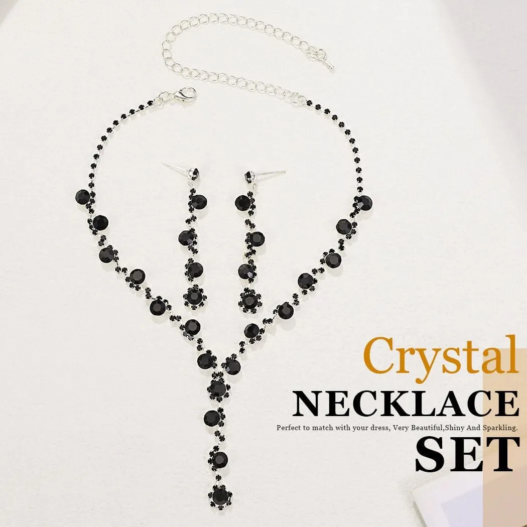 Sixexey Bridal Wedding Jewelry Set Prom Jewelry Rhinestone Necklace and Earrings for Women
