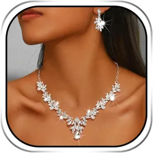Sixexey Bridal Wedding Jewelry Set Silver Crystal Rhinestone Necklace Earrings Prom Costume Jewelry Necklace for Women