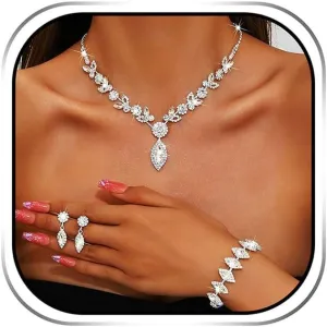 Sixexey Crystal Bridal Jewelry Set Silver Wedding Rhinestone Necklace Earrings for Brides Bridesmaid Prom Costume Jewelry Accessories for Women