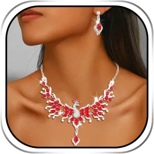 Sixexey Rhinestone Peacock Jewelry Set Silver Bridal Wedding Jewelry Sets Crystal Jewelry Prom Costume Necklace Earrings for Women