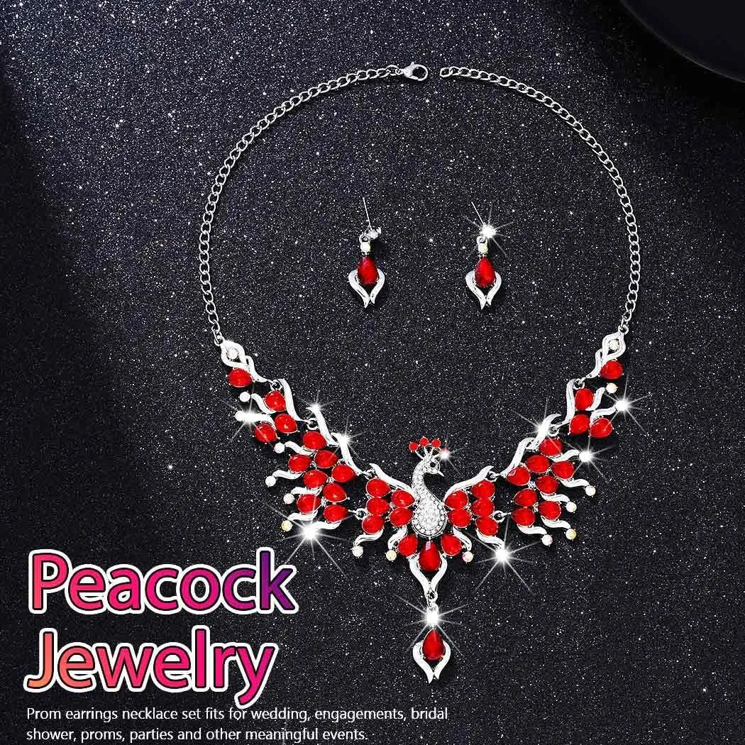 Sixexey Rhinestone Peacock Jewelry Set Silver Bridal Wedding Jewelry Sets Crystal Jewelry Prom Costume Necklace Earrings for Women