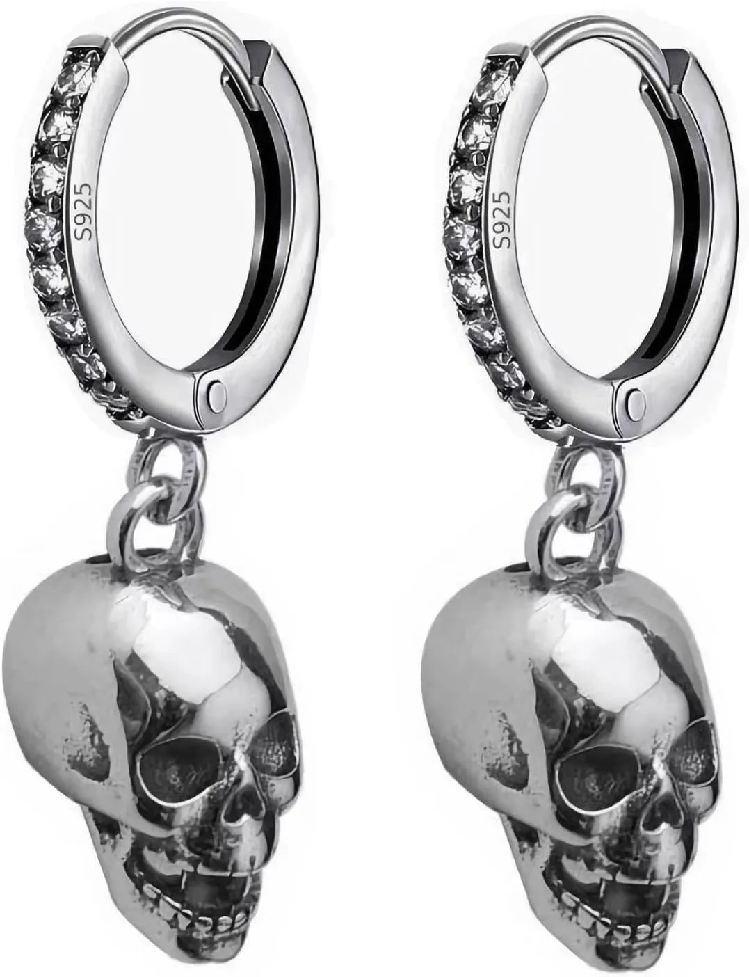 skull earrings for Women Girl Ladies,925 sterling silver Platinum plating skull Hoop earrings.