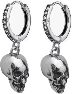 skull earrings for Women Girl Ladies,925 sterling silver Platinum plating skull Hoop earrings.