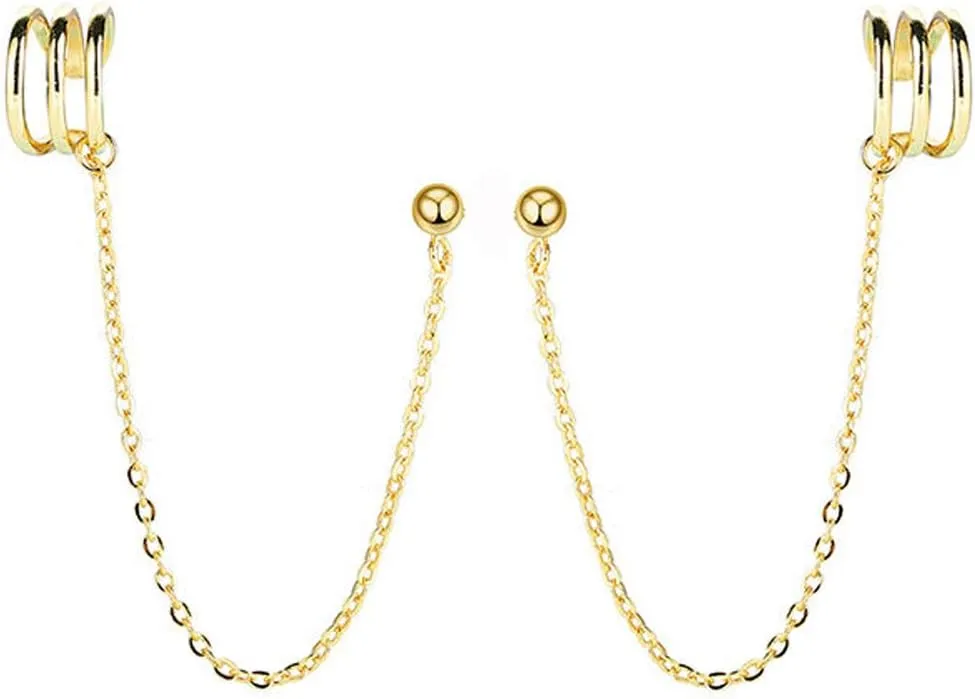 SLUYNZ 925 Sterling Silver Cuff Earrings Chain for Women Crawler Earrings Studs