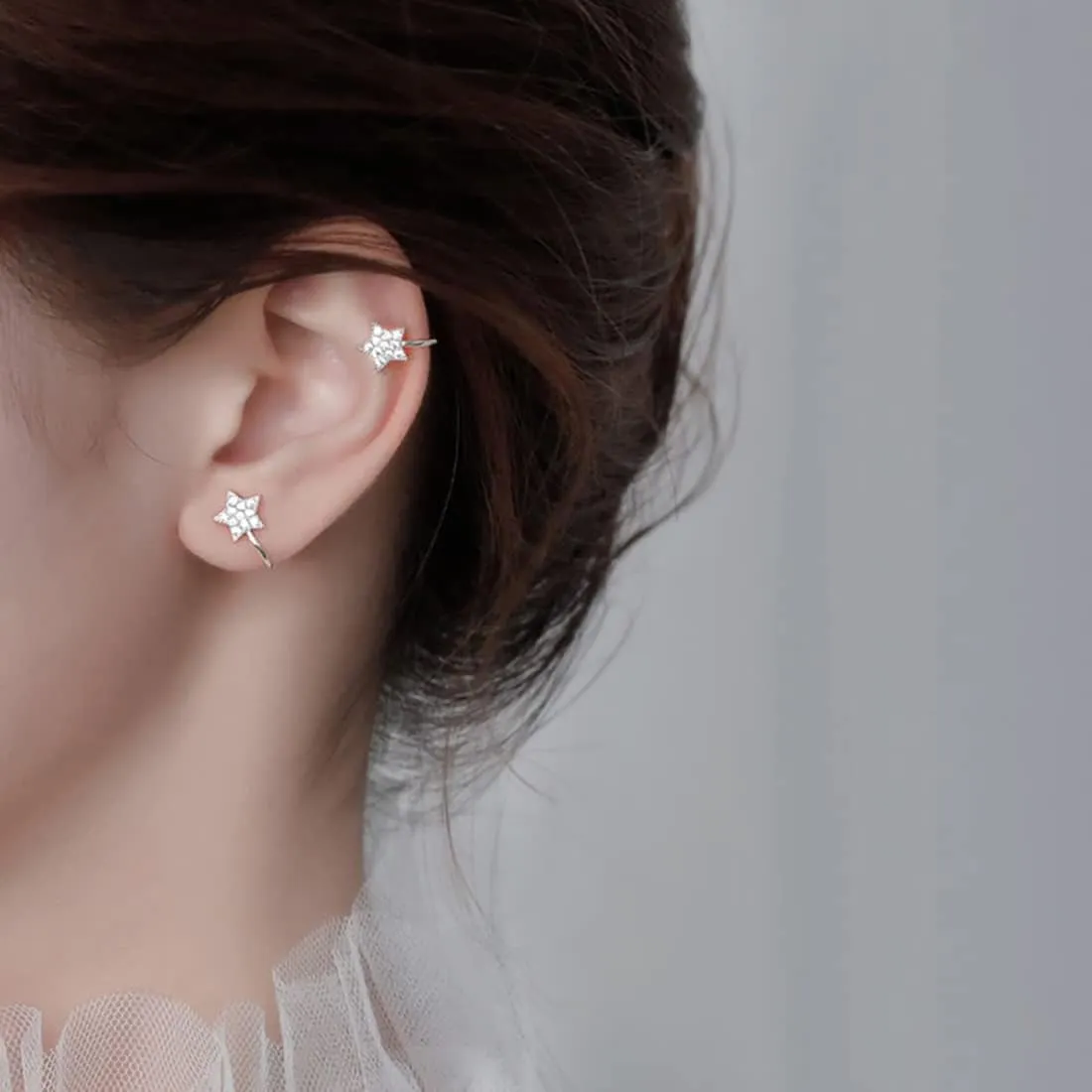 SLUYNZ 925 Sterling Silver CZ Star Cuff Earrings for Women Clip On Ears No Piercing Cartilage Earrings