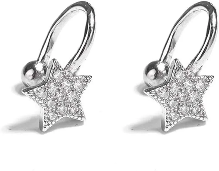 SLUYNZ 925 Sterling Silver CZ Star Cuff Earrings for Women Clip On Ears No Piercing Cartilage Earrings