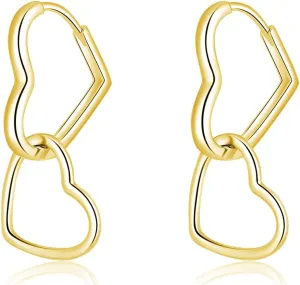 SLUYNZ 925 Sterling Silver Heart Hoop Earrings for Women Teens Sweet Love Hoop Earrings Double Heart Earrings