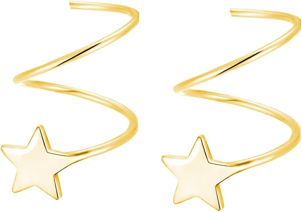 SLUYNZ 925 Sterling Silver Star Cuff Earrings for Women Teens Fashion Star Earrings Wrap