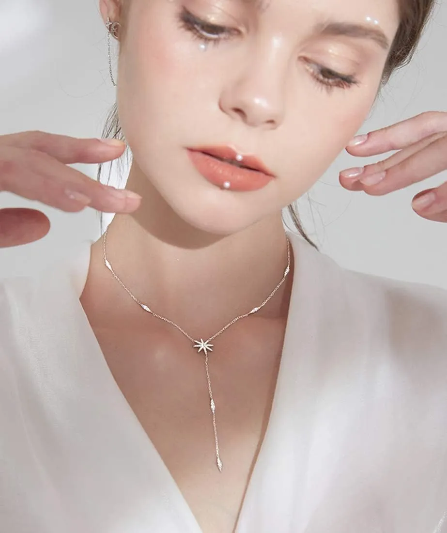 SLUYNZ 925 Sterling Silver Star Y Necklace for Women Teens CZ Star Necklace Choker Necklace Pendant