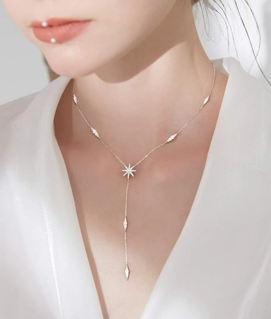 SLUYNZ 925 Sterling Silver Star Y Necklace for Women Teens CZ Star Necklace Choker Necklace Pendant