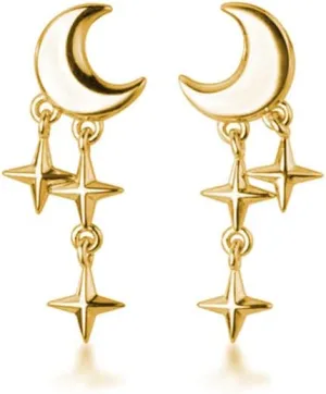 SLUYNZ 925 Sterling Silver Tiny Moon Star Earrings Studs for Women Teens Small Moon Studs Earrings Star Drop
