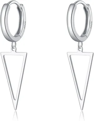 SLUYNZ 925 Sterling Silver Triangle Dangle Earrings for Women Teens Simple Geometric Dangle Earrings Minimalist Hoop Earrings Drop