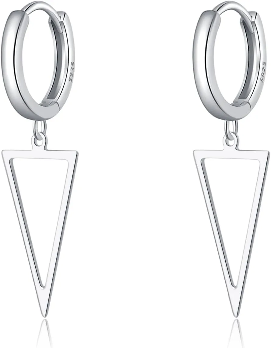 SLUYNZ 925 Sterling Silver Triangle Dangle Earrings for Women Teens Simple Geometric Dangle Earrings Minimalist Hoop Earrings Drop
