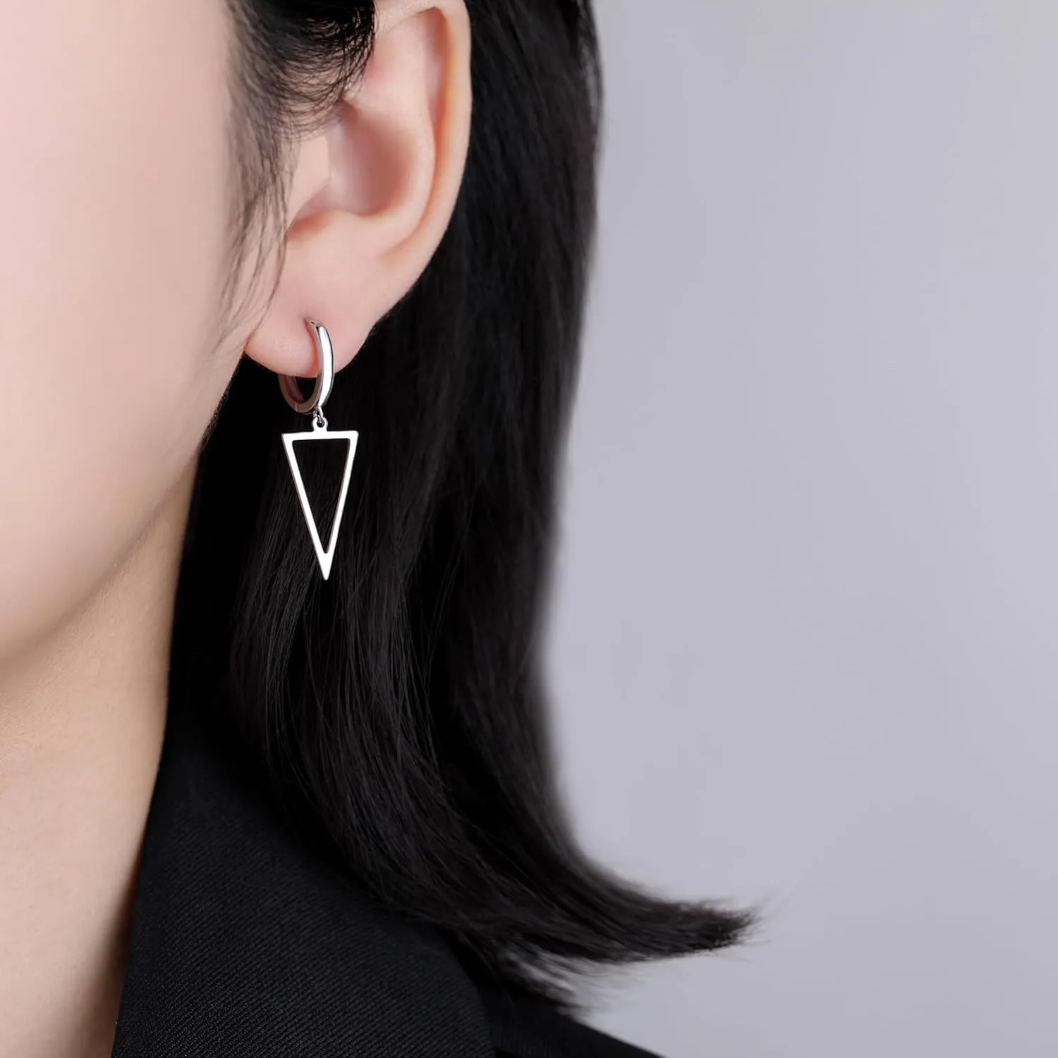 SLUYNZ 925 Sterling Silver Triangle Dangle Earrings for Women Teens Simple Geometric Dangle Earrings Minimalist Hoop Earrings Drop