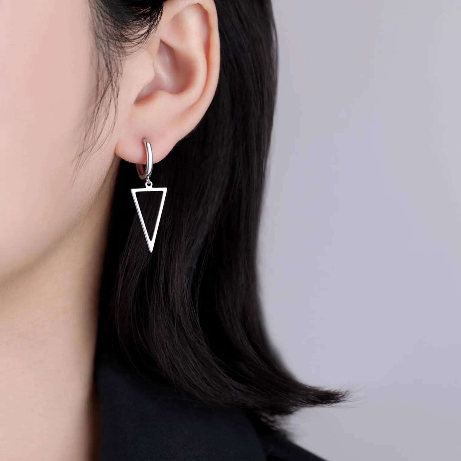 SLUYNZ 925 Sterling Silver Triangle Dangle Earrings for Women Teens Simple Geometric Dangle Earrings Minimalist Hoop Earrings Drop