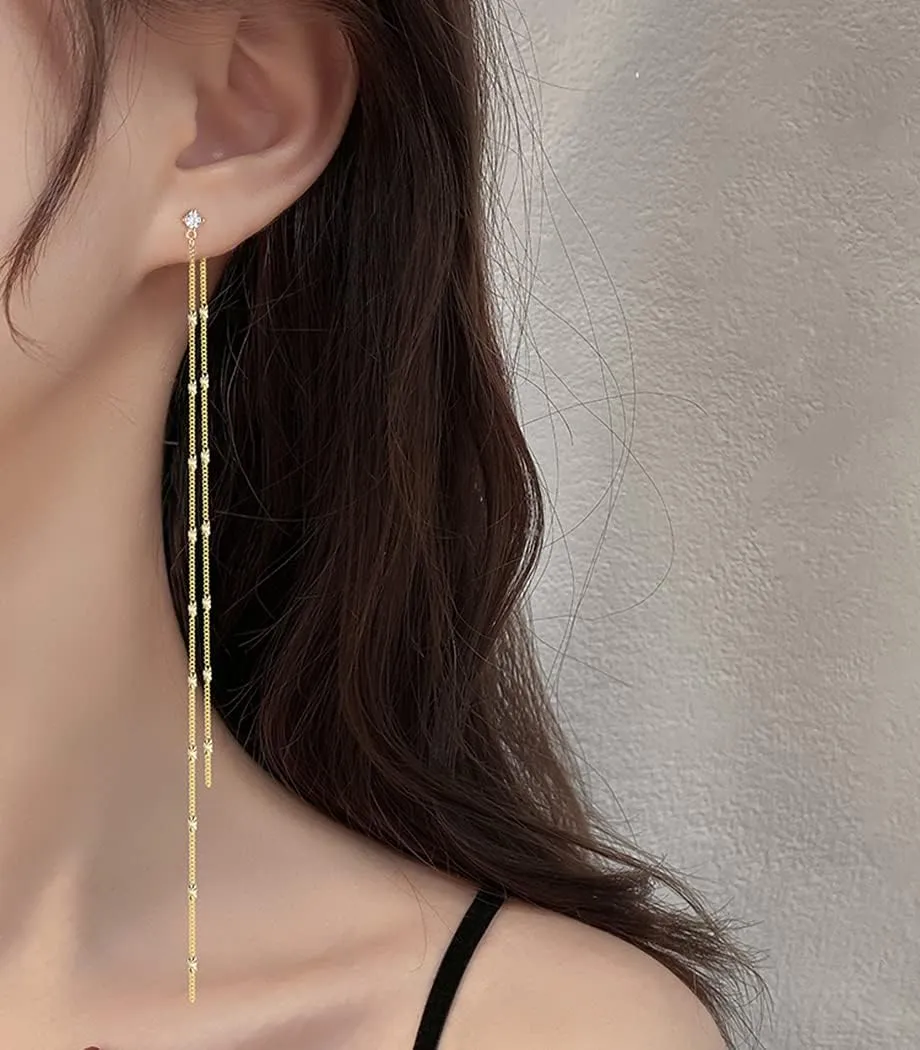 SLUYNZ Solid 925 Sterling Silver 6.3inch Long Chain Earrings Dangle for Women Teens Wedding Dangle Earrings Chain Backs