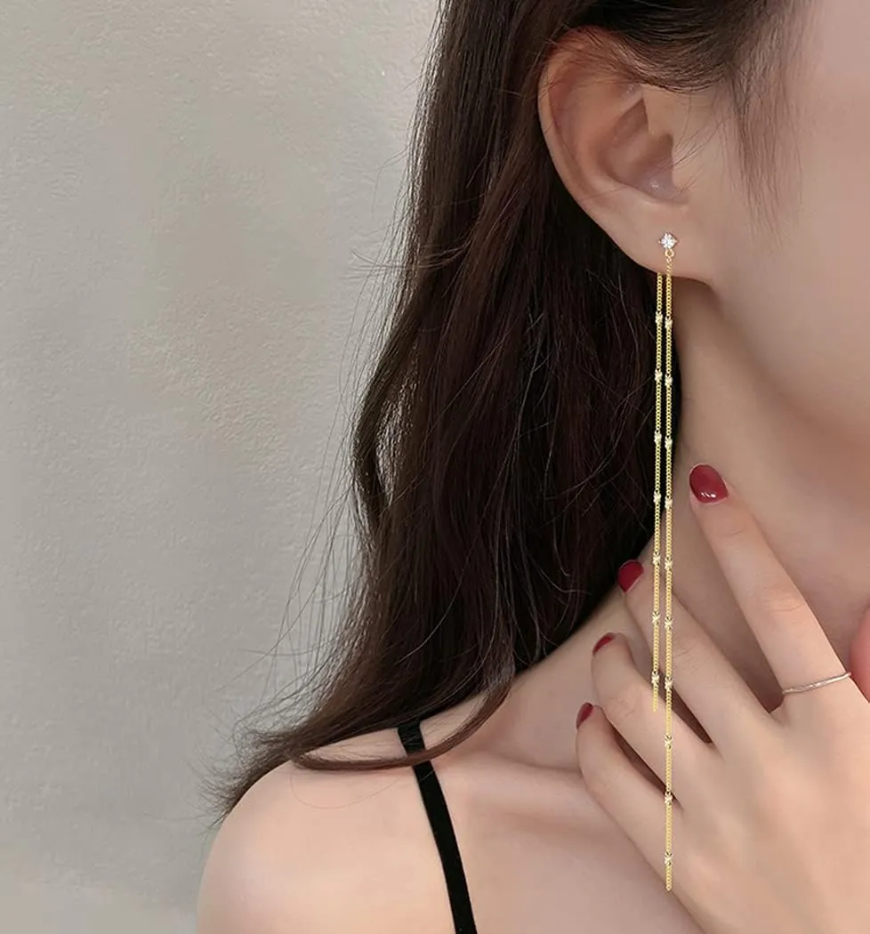 SLUYNZ Solid 925 Sterling Silver 6.3inch Long Chain Earrings Dangle for Women Teens Wedding Dangle Earrings Chain Backs