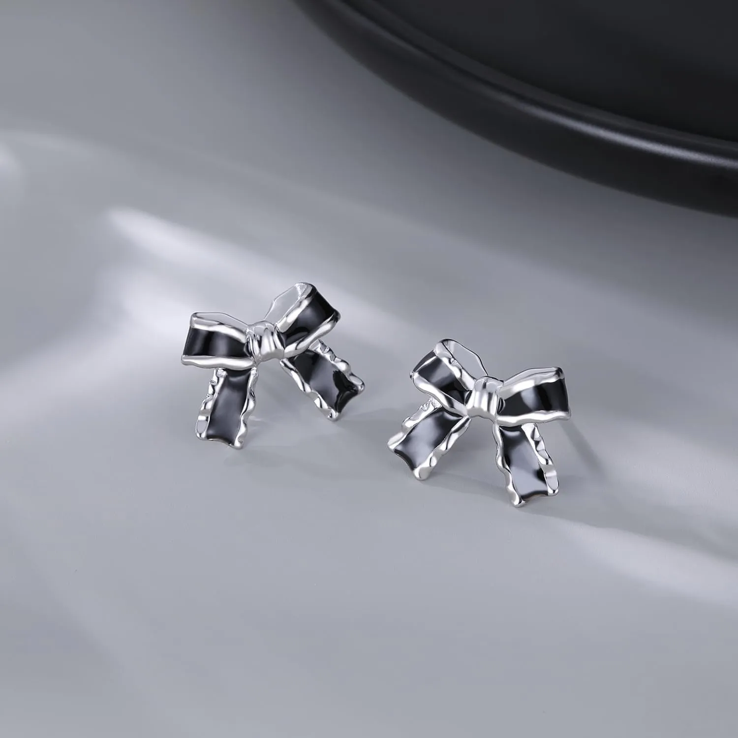 SLUYNZ Solid 925 Sterling Silver Black Bow Earrings Studs for Women Teens Bowknot Stud Earrings Ribbon Bow Studs