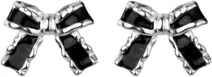 SLUYNZ Solid 925 Sterling Silver Black Bow Earrings Studs for Women Teens Bowknot Stud Earrings Ribbon Bow Studs