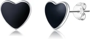 SLUYNZ Solid 925 Sterling Silver Black Heart Earrings Studs for Women Teens 8MM Heart Studs Earrings