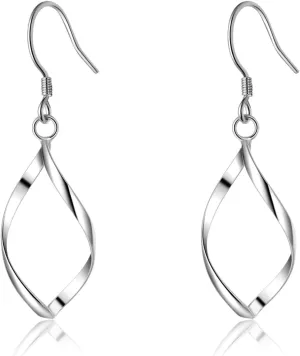 SLUYNZ Solid 925 Sterling Silver Hollow Curve Dangle Earrings for Women Teens Spiral Linear Drop Earrings Hook