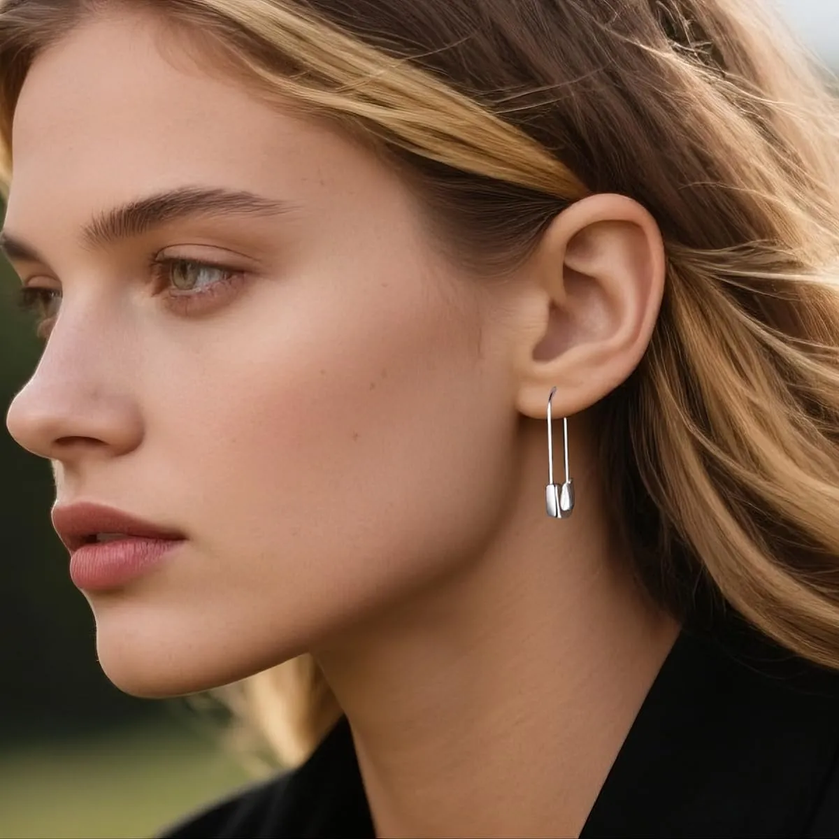 SLUYNZ Solid 925 Sterling Silver Safety Pin Hoop Earrings for Women Minimalist 1.4" Hoop Earrings Dangle