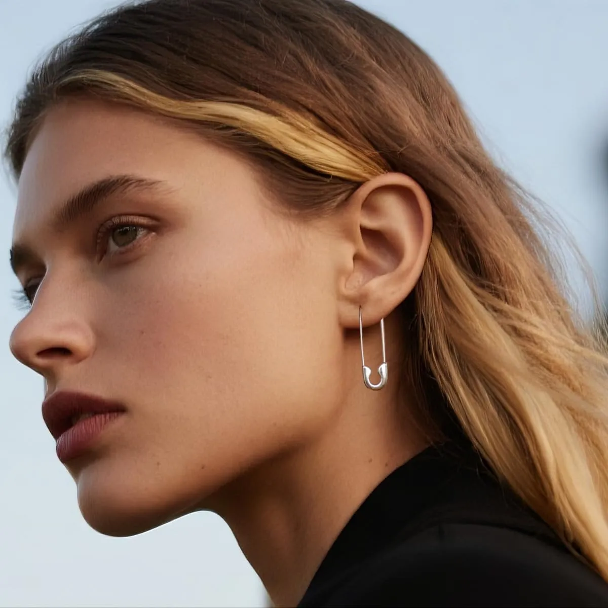 SLUYNZ Solid 925 Sterling Silver Safety Pin Hoop Earrings for Women Minimalist 1.4" Hoop Earrings Dangle