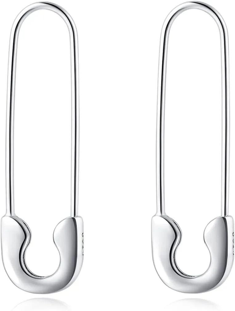 SLUYNZ Solid 925 Sterling Silver Safety Pin Hoop Earrings for Women Minimalist 1.4" Hoop Earrings Dangle