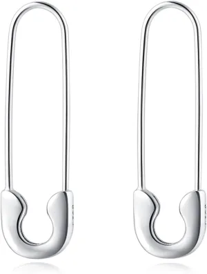 SLUYNZ Solid 925 Sterling Silver Safety Pin Hoop Earrings for Women Minimalist 1.4" Hoop Earrings Dangle