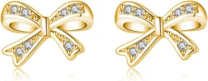 SLUYNZ Solid 925 Sterling Silver Tiny Bow Earrings Stud for Women Teens CZ Bowknot Stud Earrings