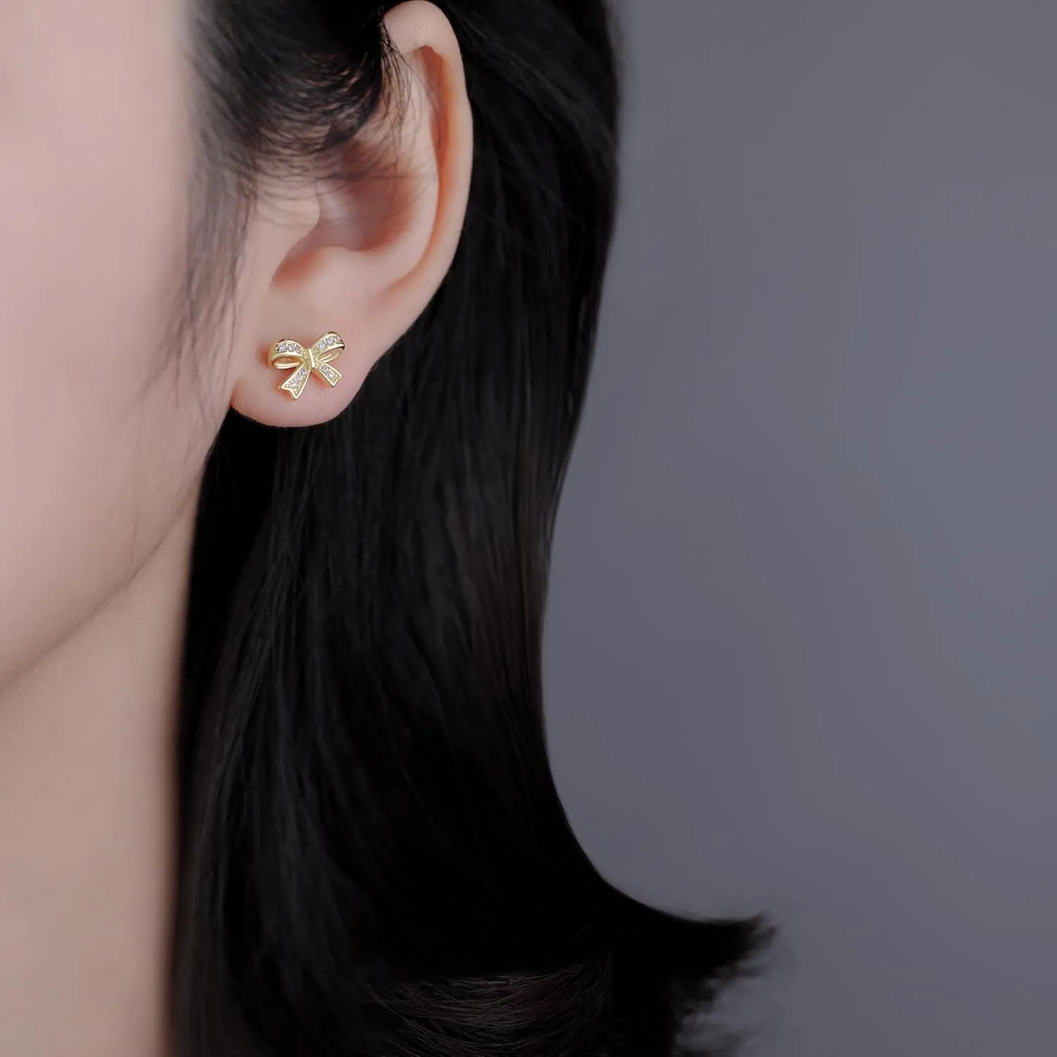 SLUYNZ Solid 925 Sterling Silver Tiny Bow Earrings Stud for Women Teens CZ Bowknot Stud Earrings