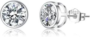SLUYNZ Sterling Silver Bezel CZ Earrings Stud for Women Teen Girls Round Simulated Diamond Stud Earrings Round CZ Stud Earrings 5MM/6MM/7MM