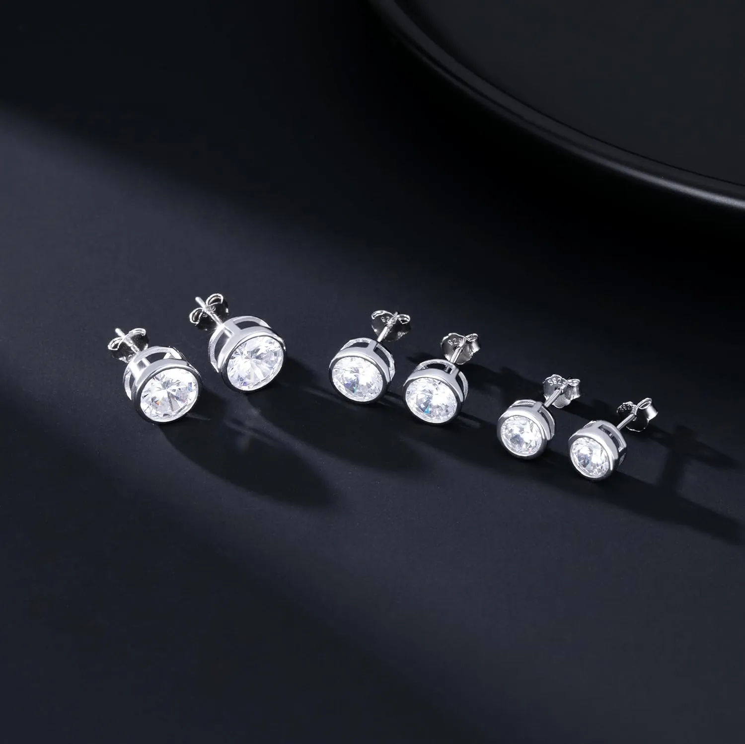 SLUYNZ Sterling Silver Bezel CZ Earrings Stud for Women Teen Girls Round Simulated Diamond Stud Earrings Round CZ Stud Earrings 5MM/6MM/7MM