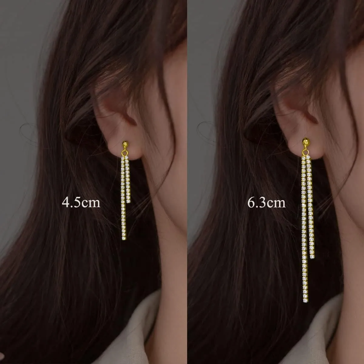 SLUYNZ Sterling Silver Crystal Rhinestone Linear Drop Earrings for Women Teens CZ Long Dangle Earrings Tassel Chain Studs