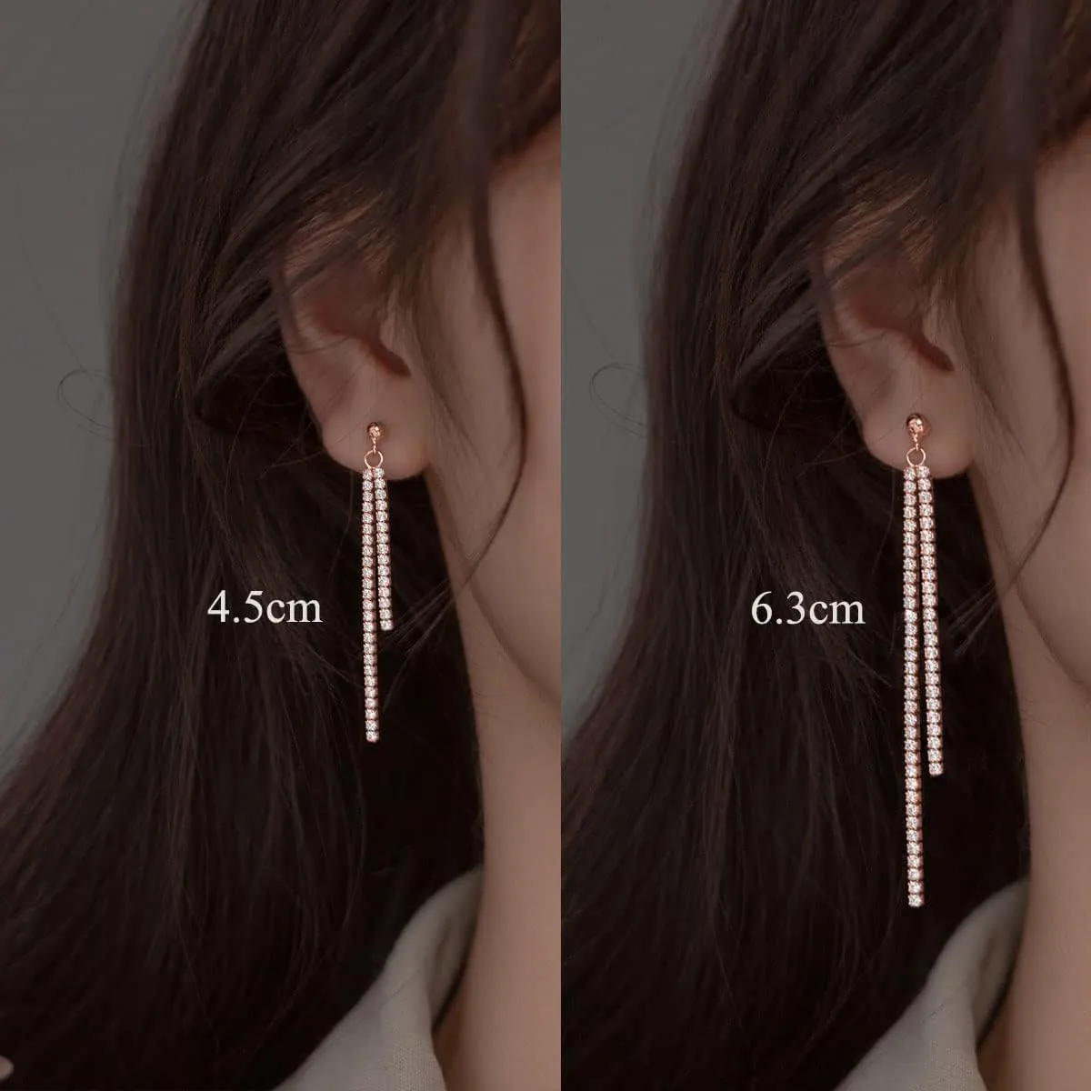 SLUYNZ Sterling Silver Crystal Rhinestone Linear Drop Earrings for Women Teens CZ Long Dangle Earrings Tassel Chain Studs