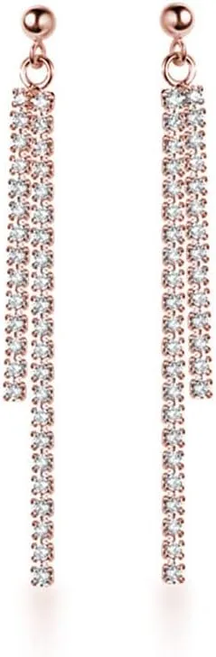 SLUYNZ Sterling Silver Crystal Rhinestone Linear Drop Earrings for Women Teens CZ Long Dangle Earrings Tassel Chain Studs
