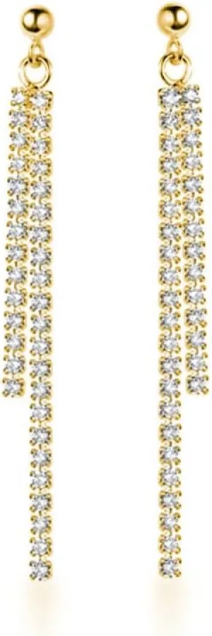 SLUYNZ Sterling Silver Crystal Rhinestone Linear Drop Earrings for Women Teens CZ Long Dangle Earrings Tassel Chain Studs