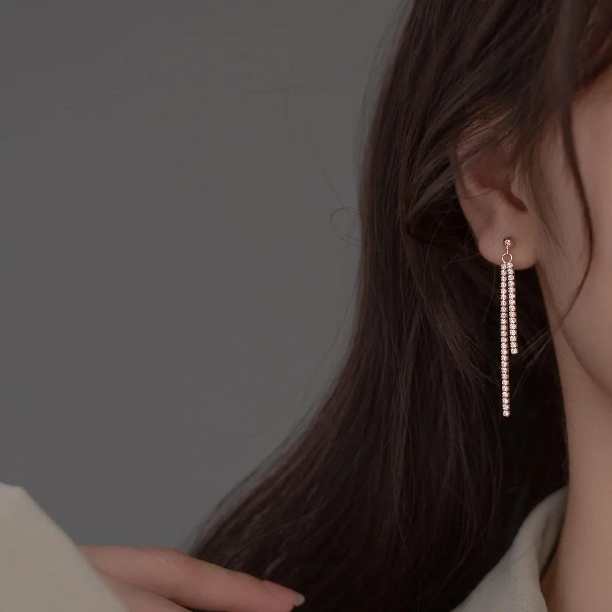 SLUYNZ Sterling Silver Crystal Rhinestone Linear Drop Earrings for Women Teens CZ Long Dangle Earrings Tassel Chain Studs