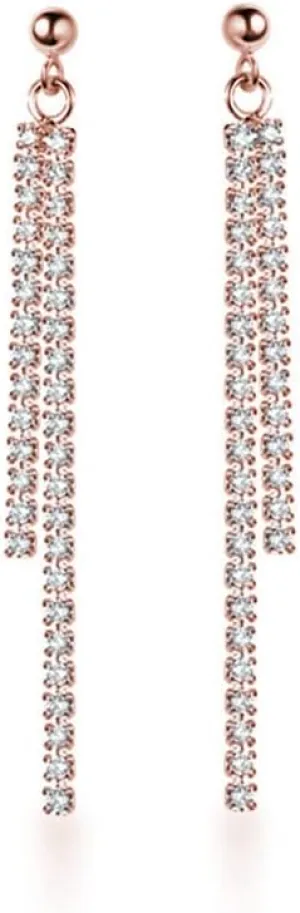 SLUYNZ Sterling Silver Crystal Rhinestone Linear Drop Earrings for Women Teens CZ Long Dangle Earrings Tassel Chain Studs
