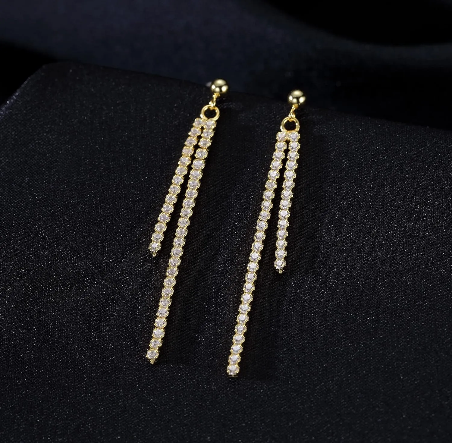 SLUYNZ Sterling Silver Crystal Rhinestone Linear Drop Earrings for Women Teens CZ Long Dangle Earrings Tassel Chain Studs