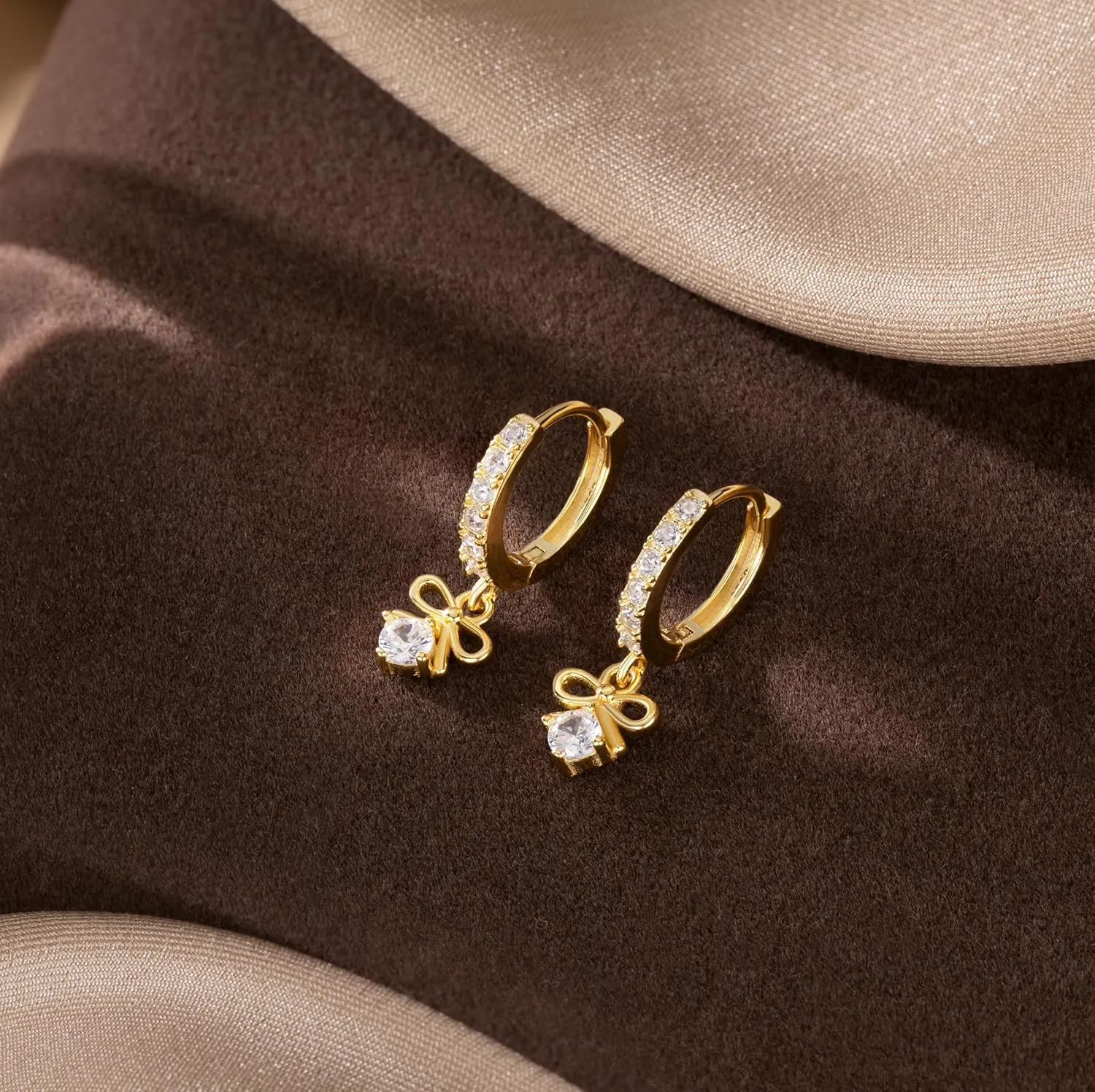 SLUYNZ Sterling Silver CZ Bowknot Hoop Earrings for Women Teens Small Bow Hoop Earrings Huggie Drop
