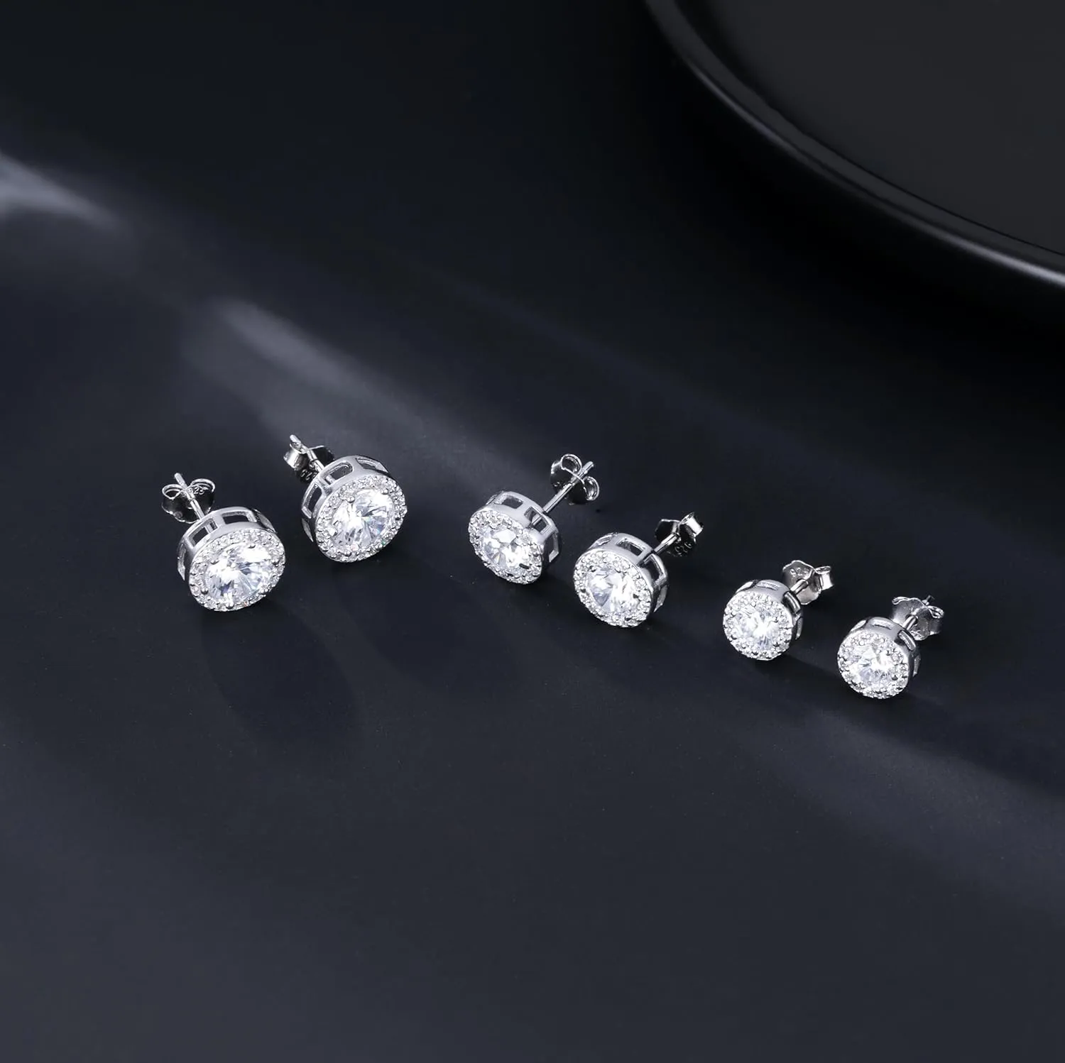 SLUYNZ Sterling Silver Halo CZ Stud Earrings for Women Teens Simulated Diamond Stud Earrings Round CZ Stud Earrings 7MM/8MM/9MM