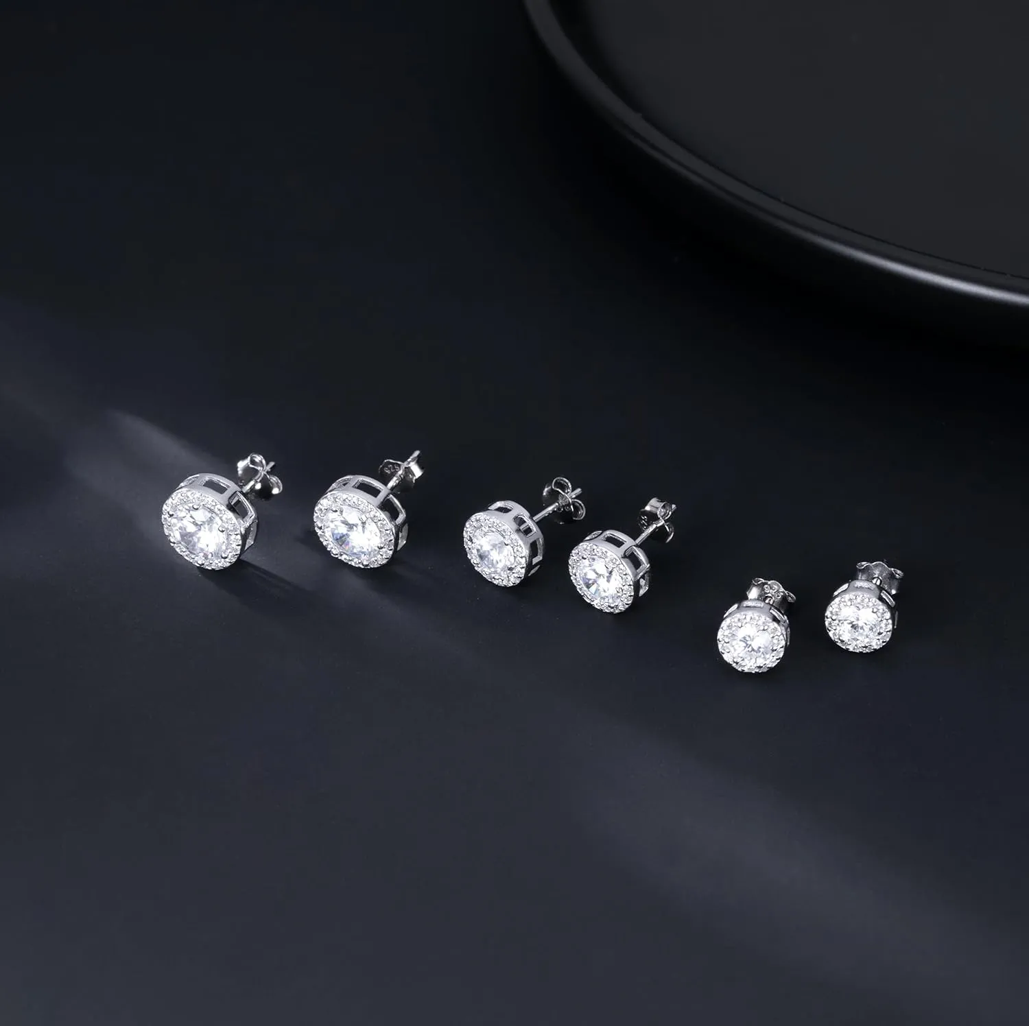 SLUYNZ Sterling Silver Halo CZ Stud Earrings for Women Teens Simulated Diamond Stud Earrings Round CZ Stud Earrings 7MM/8MM/9MM