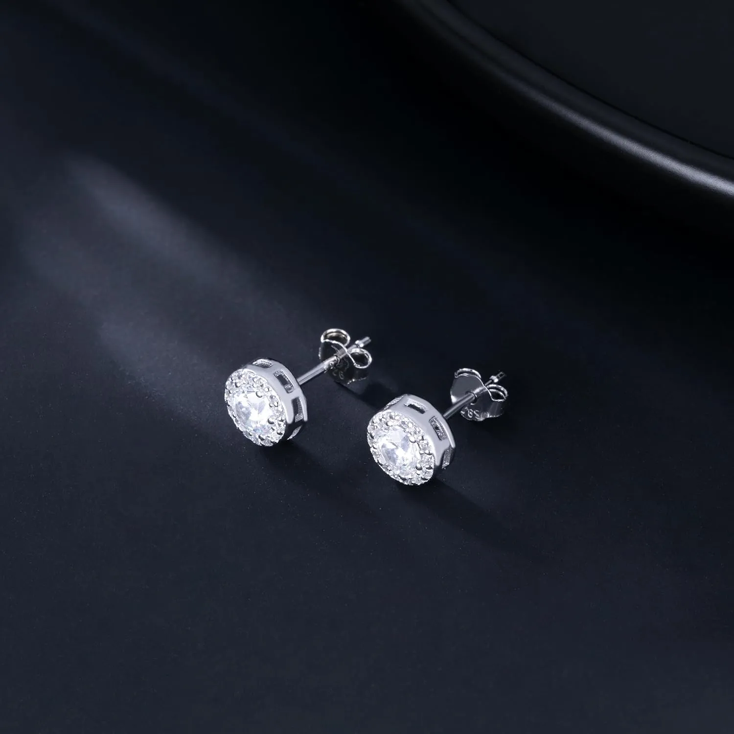 SLUYNZ Sterling Silver Halo CZ Stud Earrings for Women Teens Simulated Diamond Stud Earrings Round CZ Stud Earrings 7MM/8MM/9MM