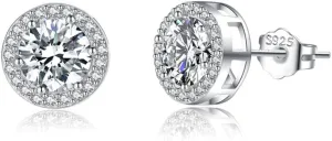 SLUYNZ Sterling Silver Halo CZ Stud Earrings for Women Teens Simulated Diamond Stud Earrings Round CZ Stud Earrings 7MM/8MM/9MM