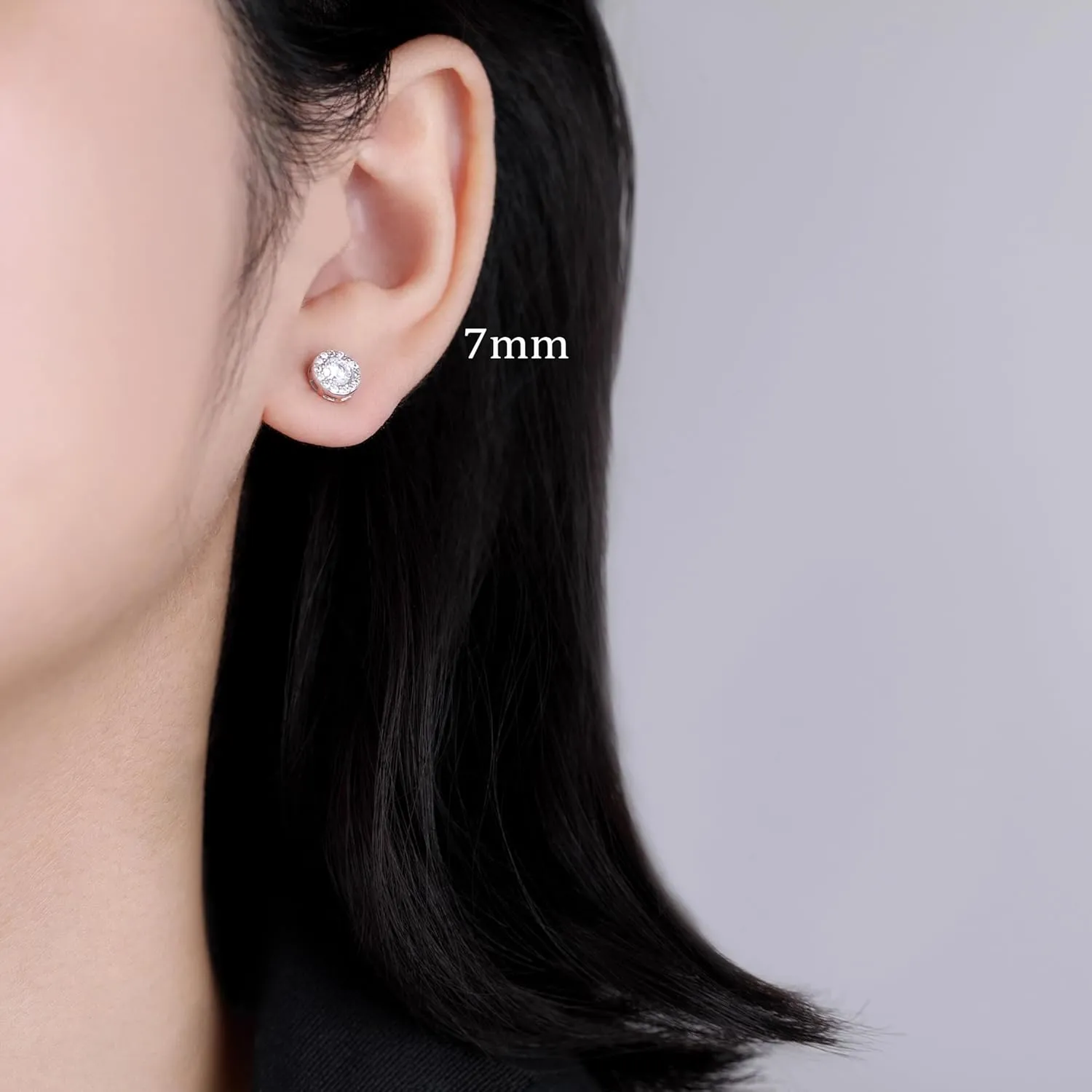 SLUYNZ Sterling Silver Halo CZ Stud Earrings for Women Teens Simulated Diamond Stud Earrings Round CZ Stud Earrings 7MM/8MM/9MM