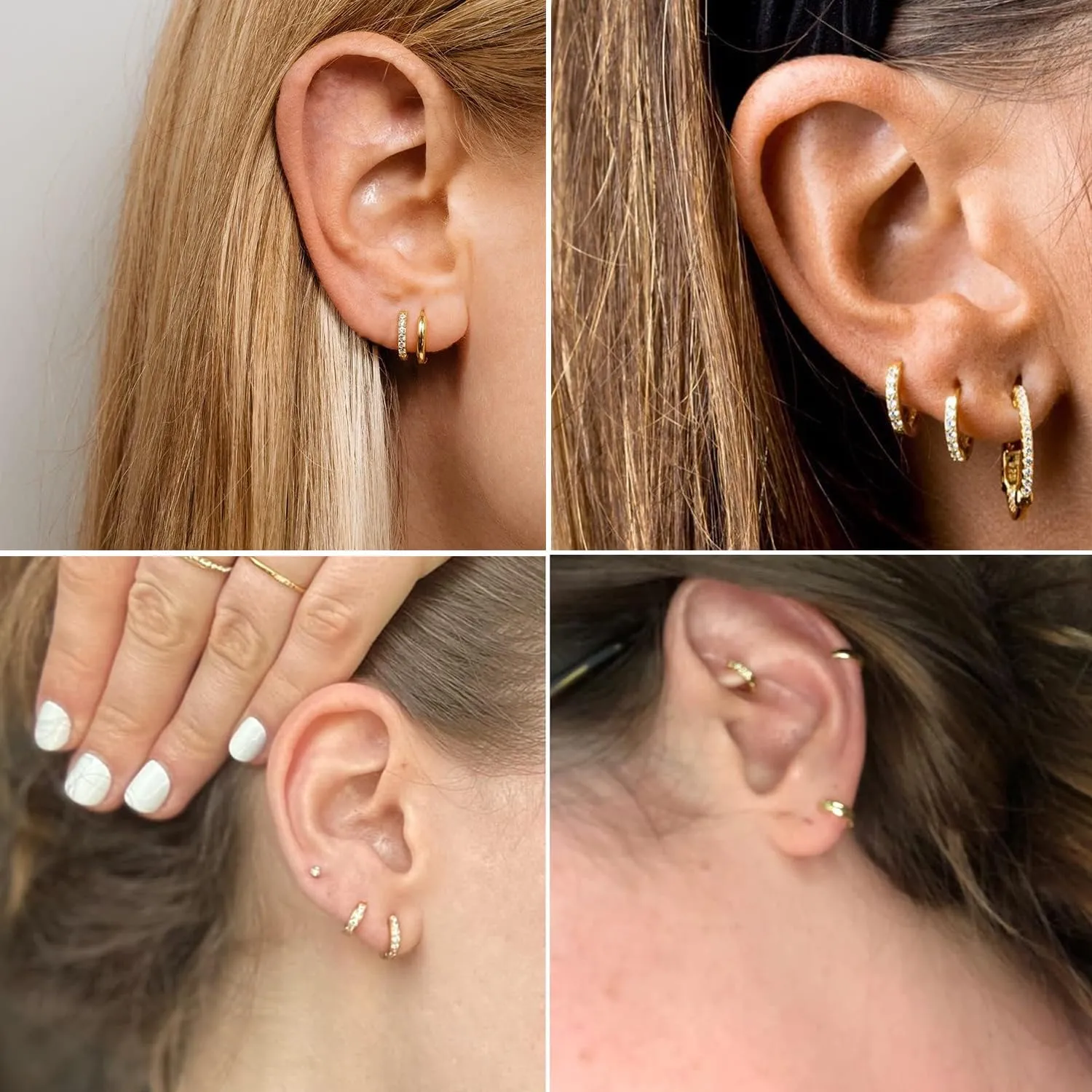 Small Gold Hoop Earrings for Women Men,14K Gold Plated in 316L Surgical Steel Hinge Huggie Hoop Earrings fit Helix, Rook, Sung, Earlobe, 1st Lobe Hole Lightweight Hypoallergenic Earrings (1Pair-10mm)