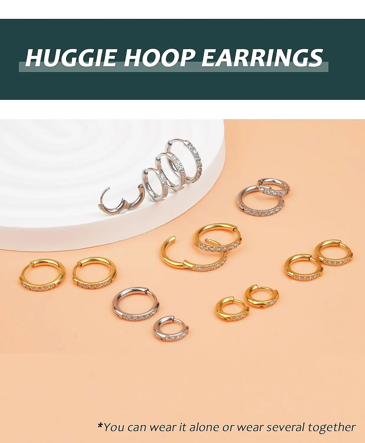 Small Gold Hoop Earrings for Women Men,14K Gold Plated in 316L Surgical Steel Hinge Huggie Hoop Earrings fit Helix, Rook, Sung, Earlobe, 1st Lobe Hole Lightweight Hypoallergenic Earrings (1Pair-10mm)