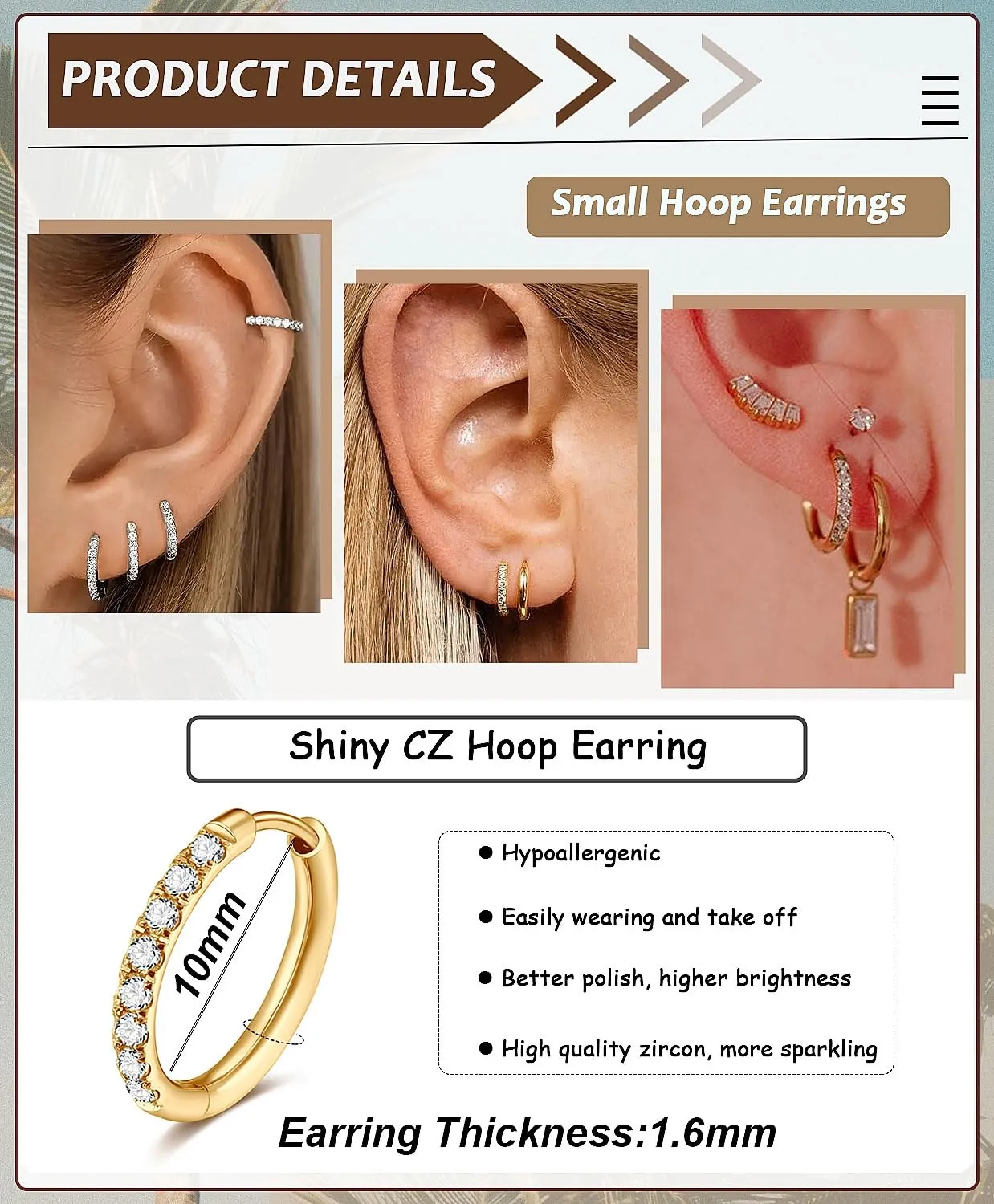 Small Gold Hoop Earrings for Women Men,14K Gold Plated in 316L Surgical Steel Hinge Huggie Hoop Earrings fit Helix, Rook, Sung, Earlobe, 1st Lobe Hole Lightweight Hypoallergenic Earrings (1Pair-10mm)